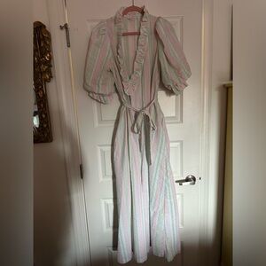 Vintage pastel striped ruffle neck robe or dress